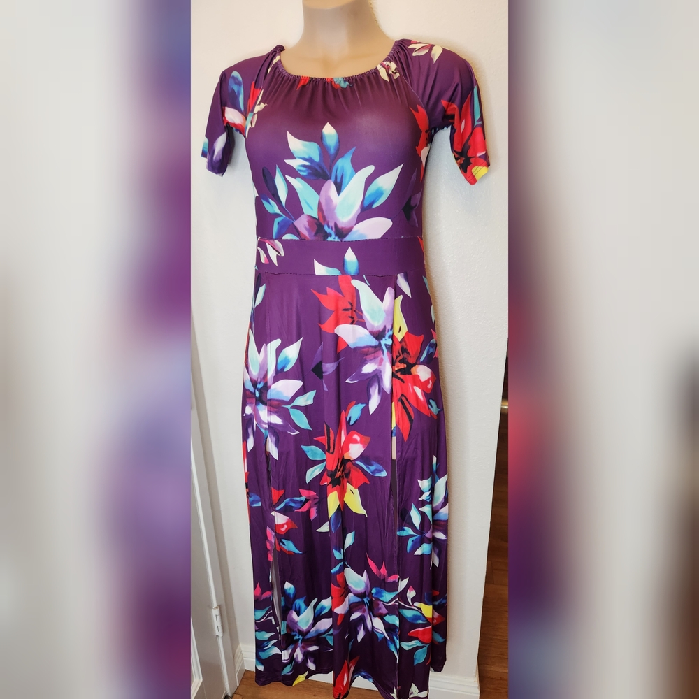 Summer Wedding Guest Short Sleeve Plus Size Floral Maxi Dress Built In Shorts - Picture 2 of 9